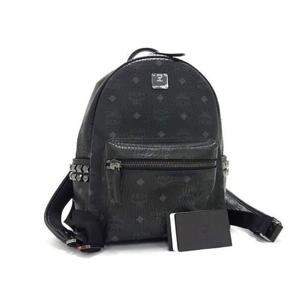 MCM Monogram Visetos Leather Studded Backpack Rucksack Daypack Black
